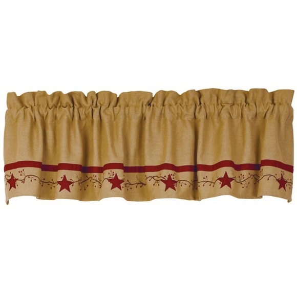 Primitive Star Vine Cotton Burlap Country Valance - Picture 2 of 2